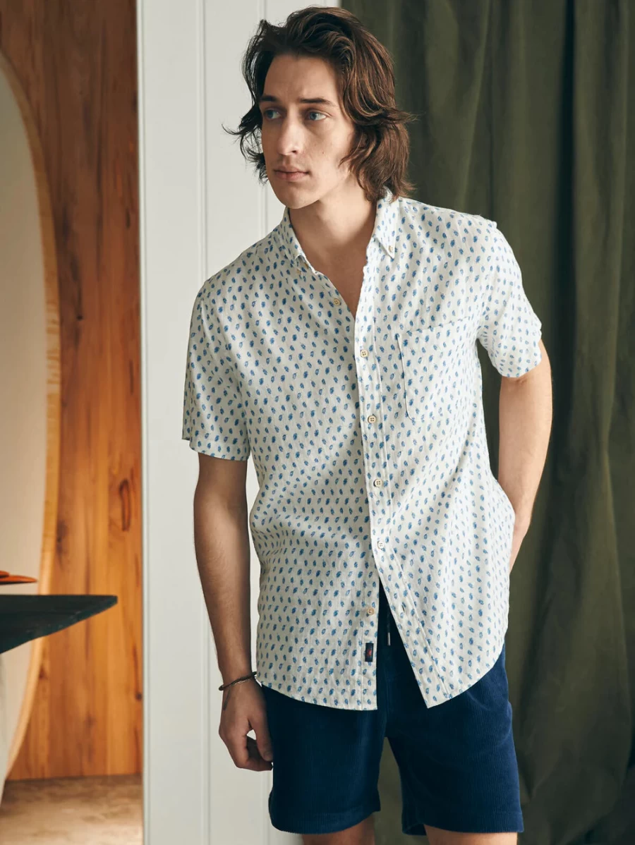 Faherty Men's Lightweight Short Sleeve Breeze Shirt - Breathable Summer Casual Button-Up
