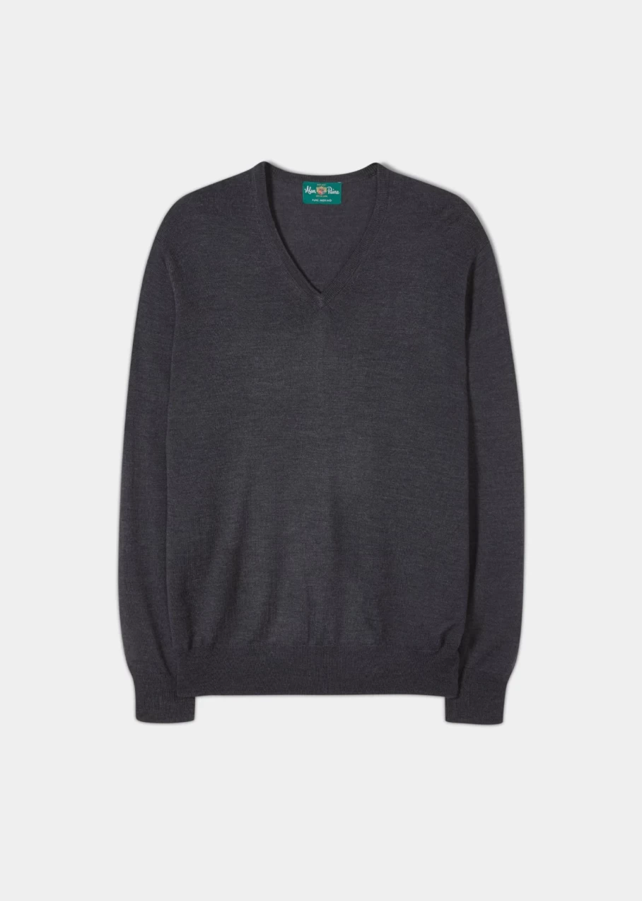 Alan Paine Haddington Solid Cashmere V-Neck Sweater for Men - Premium Soft Warm Pullover
