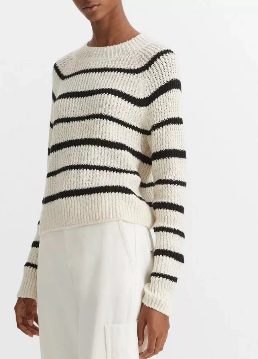Vince Ribbed Stripe Pullover Sweater in Pampas Black - Classic Knit Top for Women