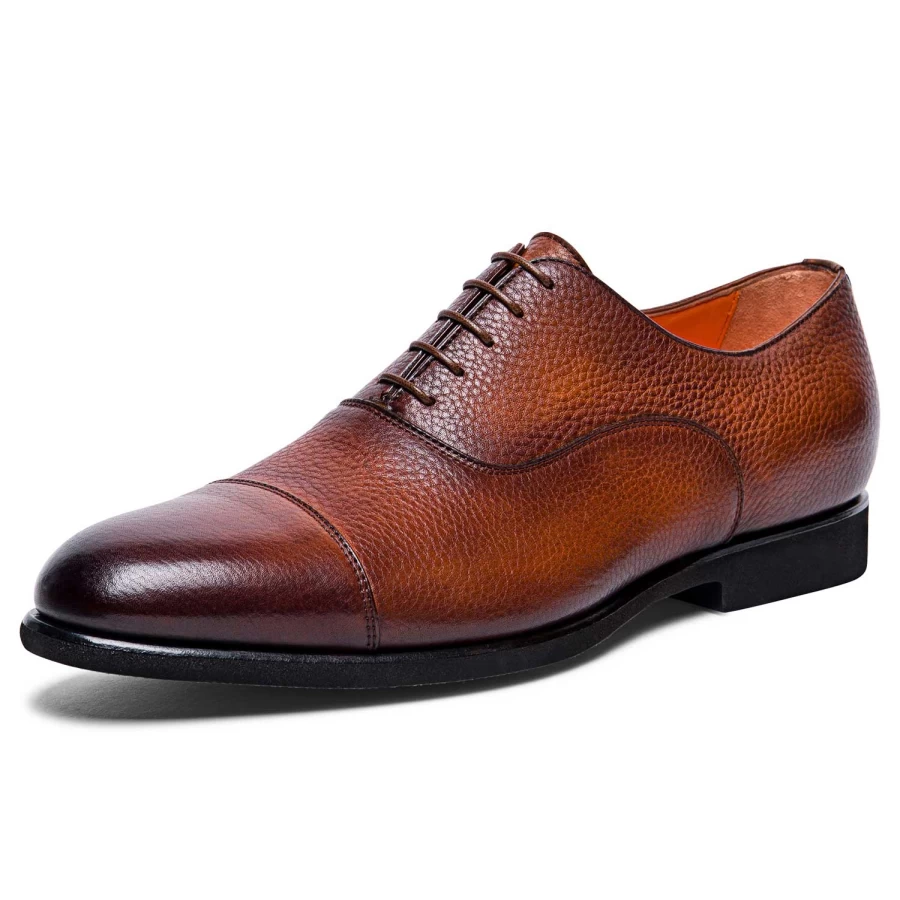 Santoni Darian Brown Leather Cap Toe Balmoral Oxford Shoes