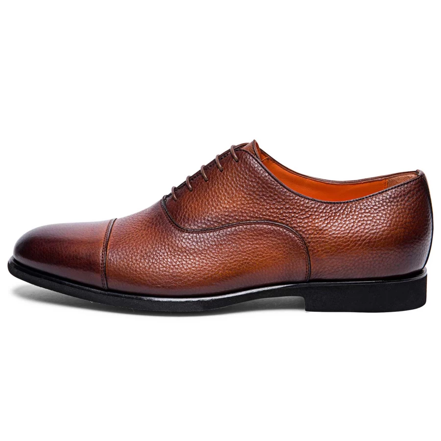 Santoni Darian Brown Leather Cap Toe Balmoral Oxford Shoes