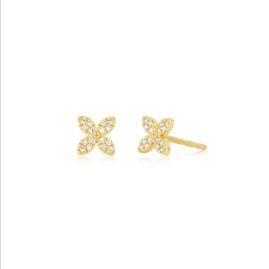 EF Collection Yellow Gold Diamond Blossom Stud Earrings Single Flower Design