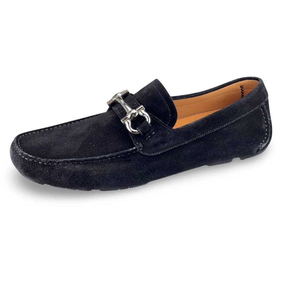 Ferragamo Black Eco Suede Parigi Driving Loafers for Men
