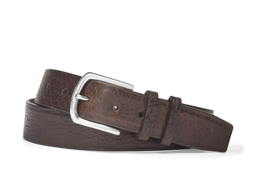 W. Kleinberg Genuine American Bison Leather Belt with Polished Nickel Buckle - Premium Men's Western Belt