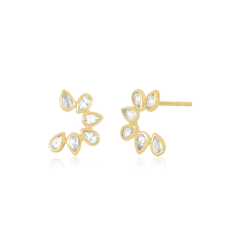EF Collection Yellow Gold Multi White Quartz Pearl Stud Earrings