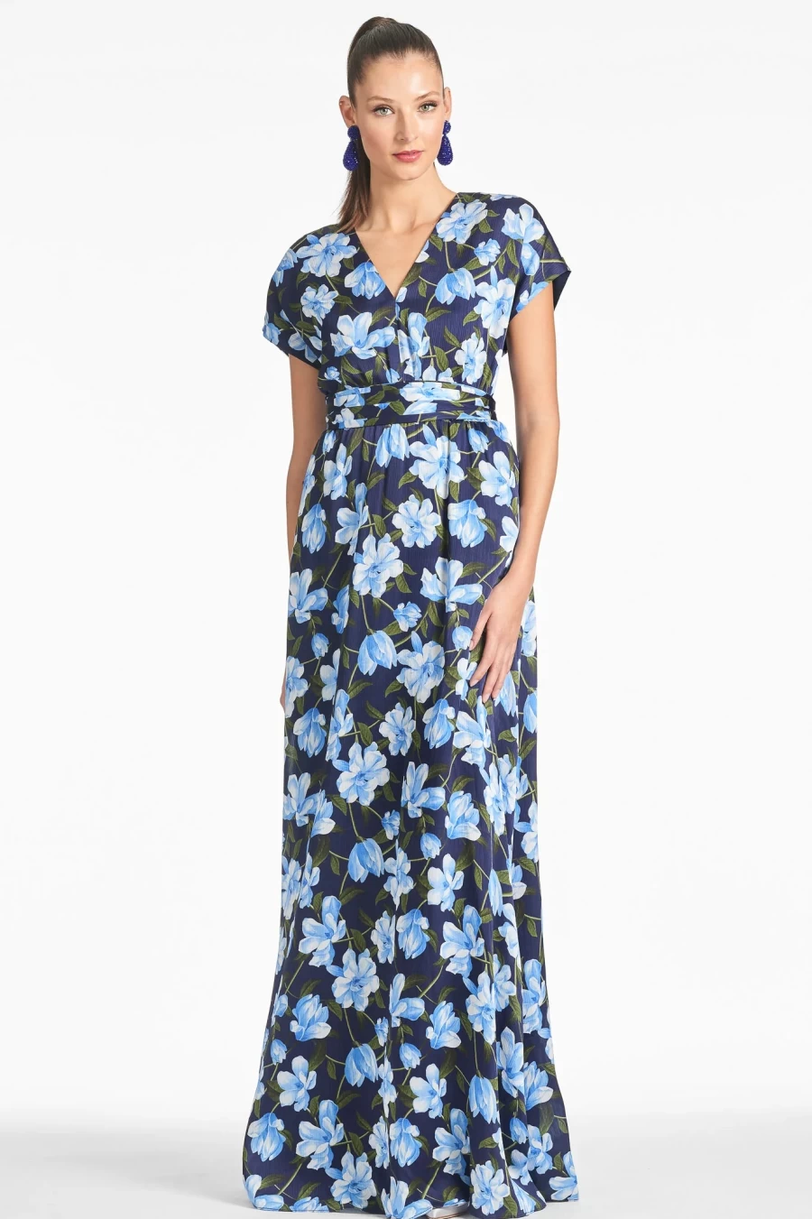 "Sachin & Babi Leah Gown in Ocean Blue Magnolia | Elegant Evening Dress"