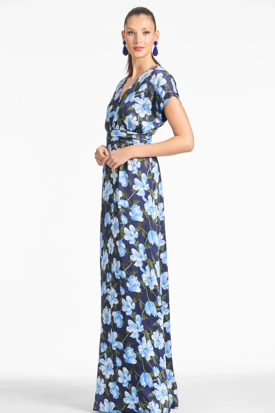"Sachin & Babi Leah Gown in Ocean Blue Magnolia | Elegant Evening Dress"