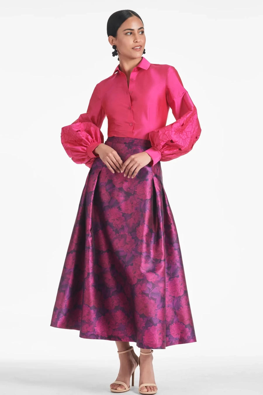 "Sachin & Babi Lydia Skirt in Magenta Bloom - Floral Printed Women's Midi Skirt"