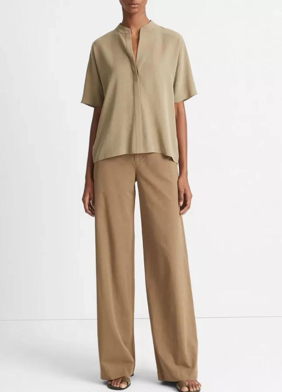 Vince Artichoke Band Collar Dolman Short Sleeve Casual Shirt for Men/Women