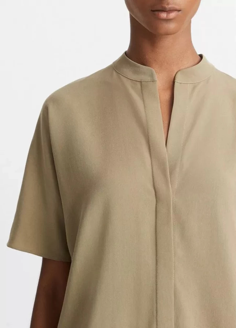 Vince Artichoke Band Collar Dolman Short Sleeve Casual Shirt for Men/Women