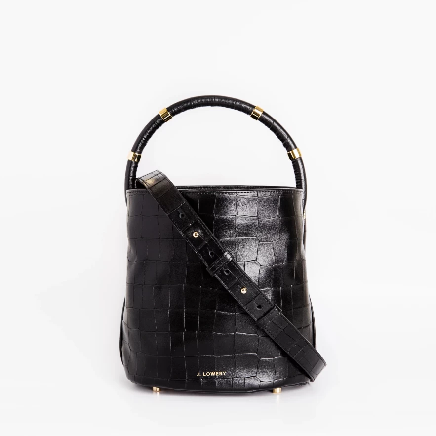 J. Lowery Max Black Croc Leather Handbag - Premium Crocodile-Embossed Designer Bag