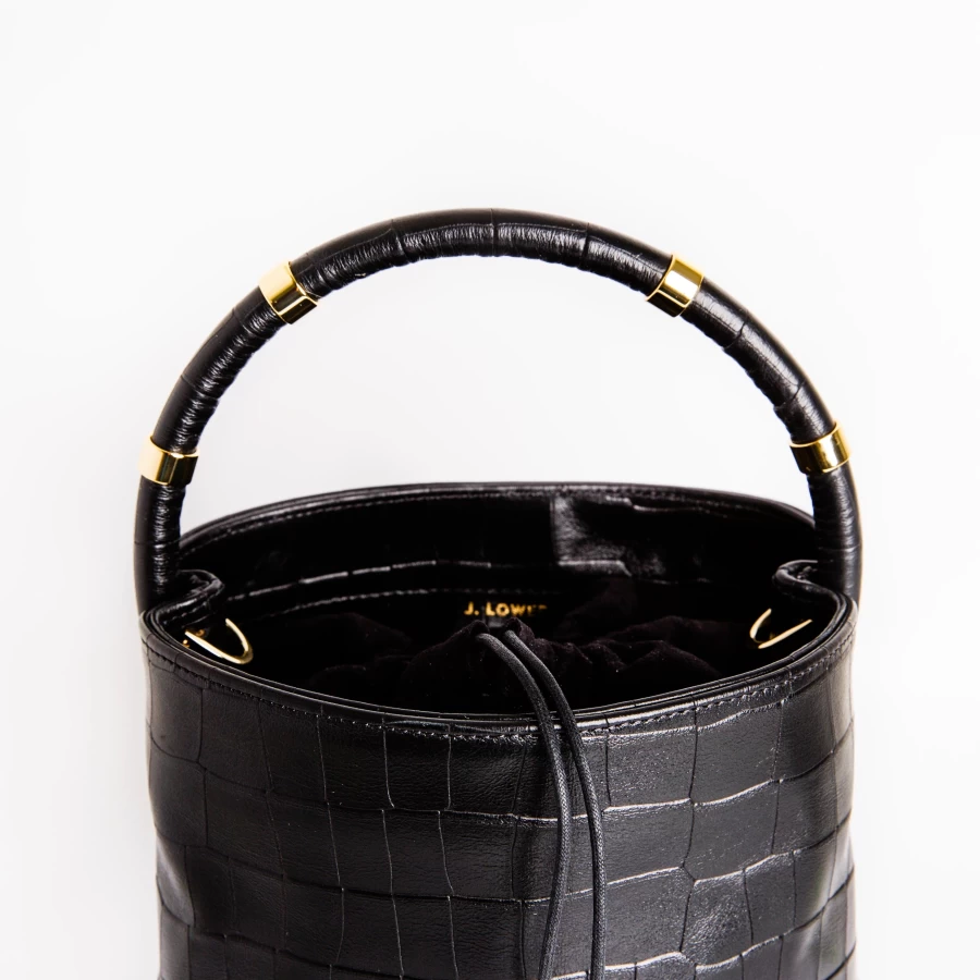 J. Lowery Max Black Croc Leather Handbag - Premium Crocodile-Embossed Designer Bag