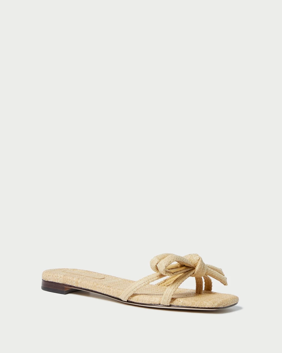 Loeffler Randall Hadley Natural Leather Bow Flat Sandal Women's Shoes