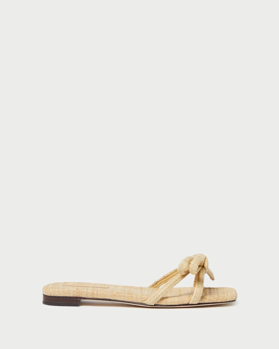 Loeffler Randall Hadley Natural Leather Bow Flat Sandal Women's Shoes