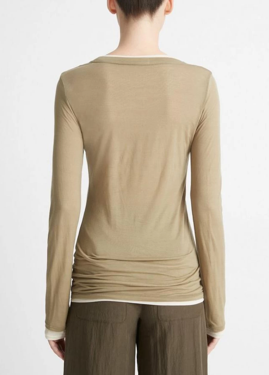 Vince Women's Double Layer Long Sleeve Artichoke Green Top