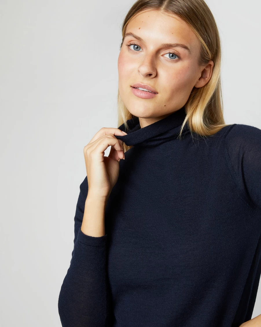 Ann Mashburn Navy Superfine Funnel Neck Sweater for Women