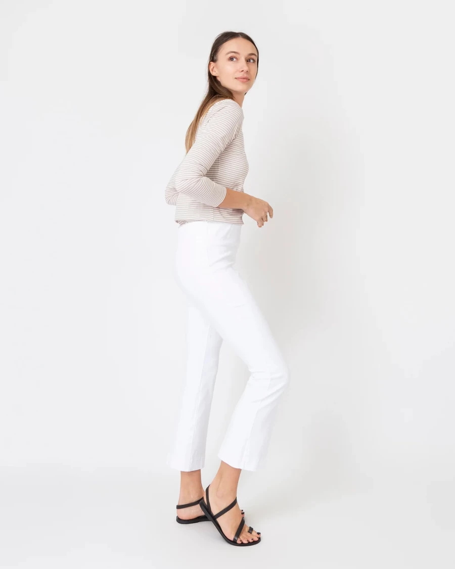 Ann Mashburn Faye Flare Cropped Pant in White - High-Waisted Wide Leg Trousers