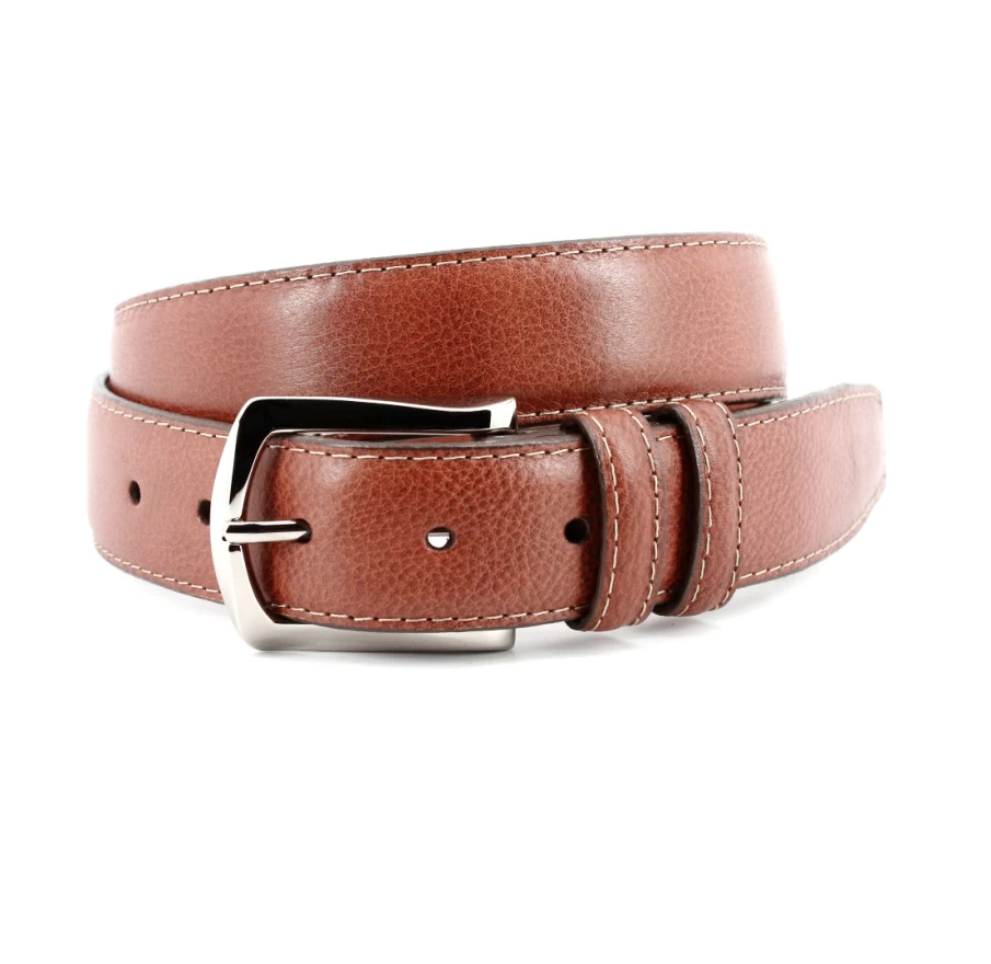 Torino Italian Soft Calfskin Belt with Contrast Stitching - Premium Leather Dress Belt for Men