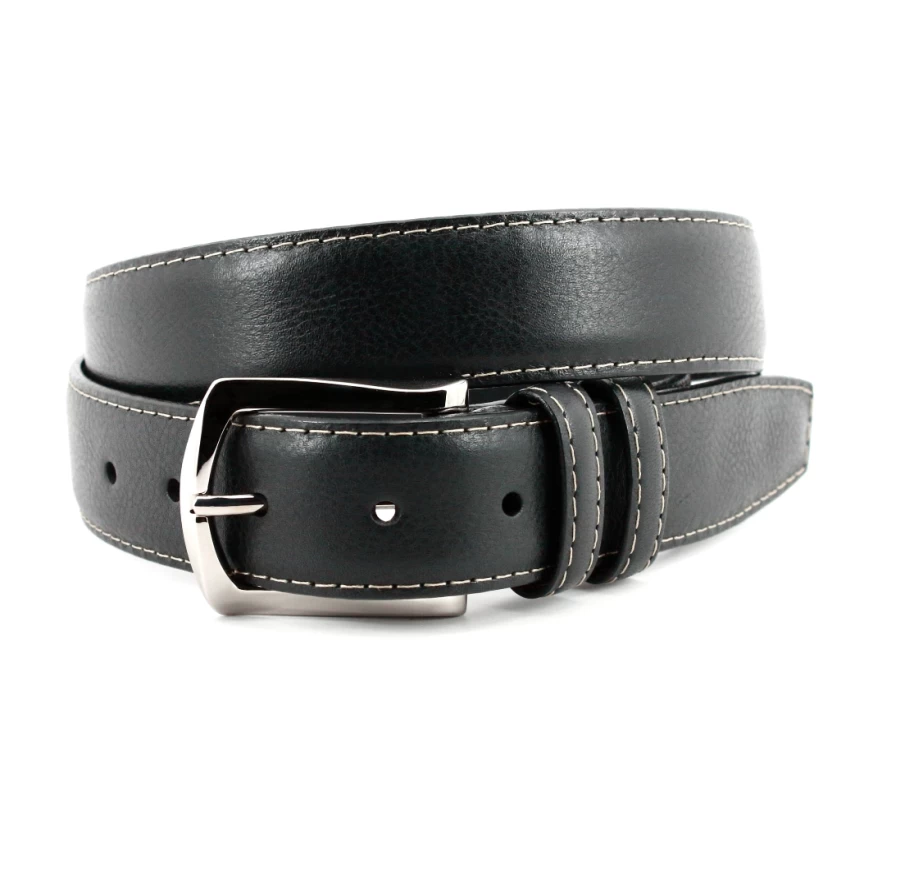 Torino Italian Soft Calfskin Belt with Contrast Stitching - Premium Leather Dress Belt for Men