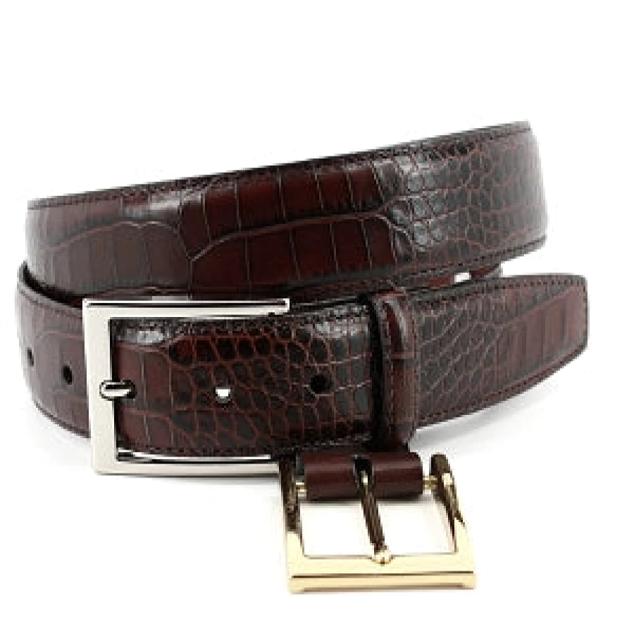 Torino Genuine Alligator Embossed Leather Belt for Men - Premium Calfskin Dress Belt