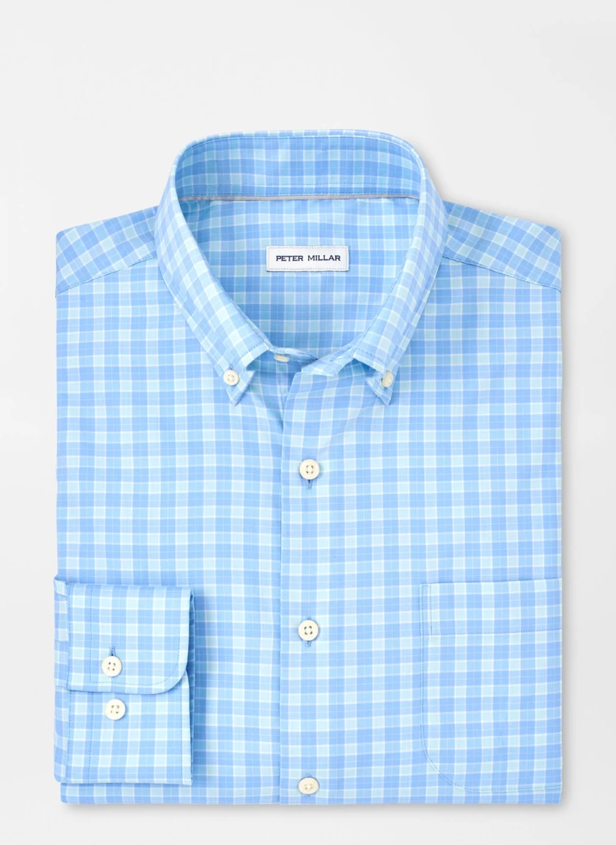 Peter Millar Bethel Crown Lite Cotton-Stretch Sport Shirt in Cottage Blue | Comfortable & Breathable Golf Shirt