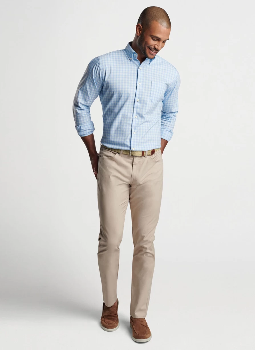 Peter Millar Bethel Crown Lite Cotton-Stretch Sport Shirt in Cottage Blue | Comfortable & Breathable Golf Shirt