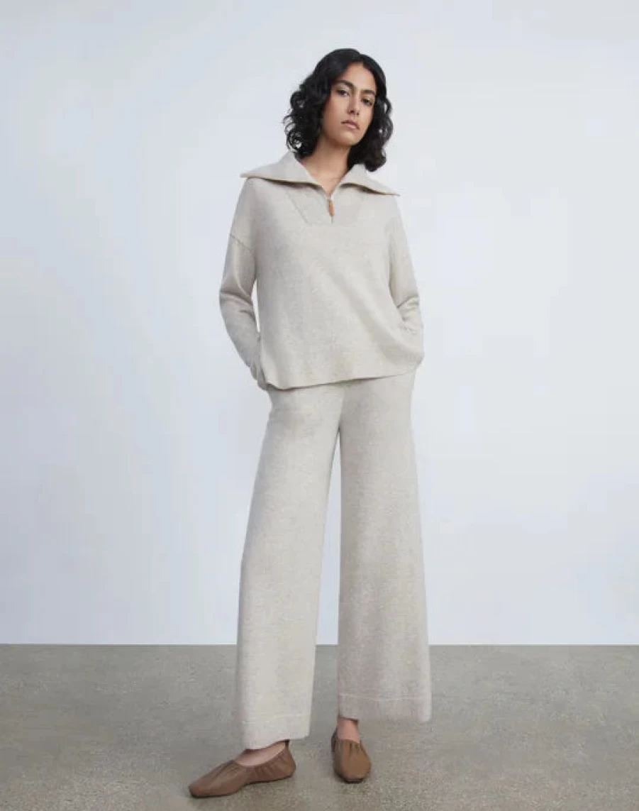 Lafayette 148 New York Oatmeal Melange Half Zip Collar Sweater for Women