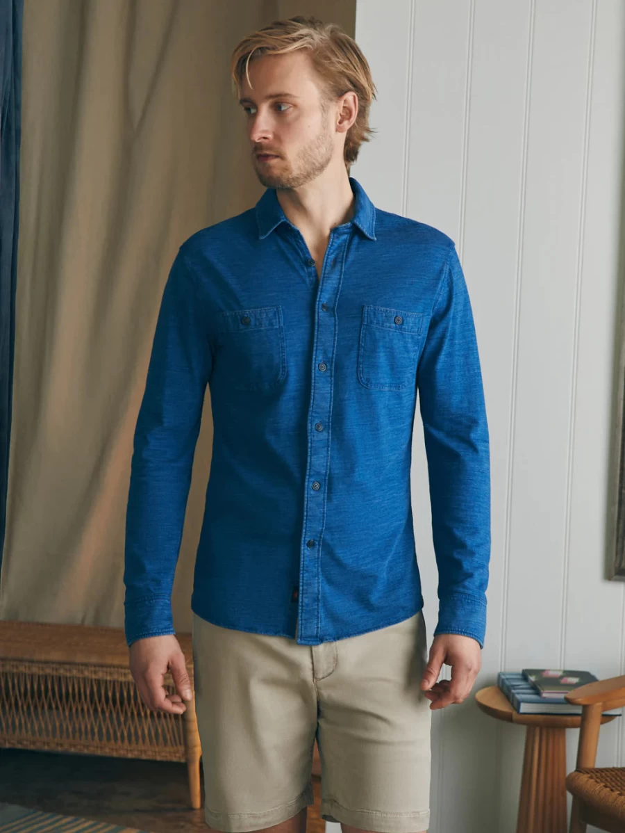 Faherty Men's Knit Seasons Shirt with Double Pocket - Soft Casual Button-Up