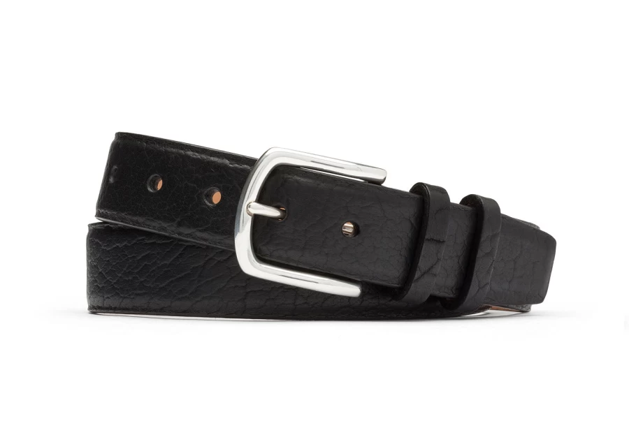 W. Kleinberg Genuine American Bison Leather Belt with Polished Nickel Buckle for Men