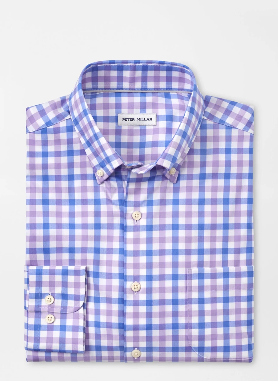 Peter Millar Castine Crown Lite Cotton-Stretch Sport Shirt in Wild Lilac - Breathable Performance Golf & Casual Shirt