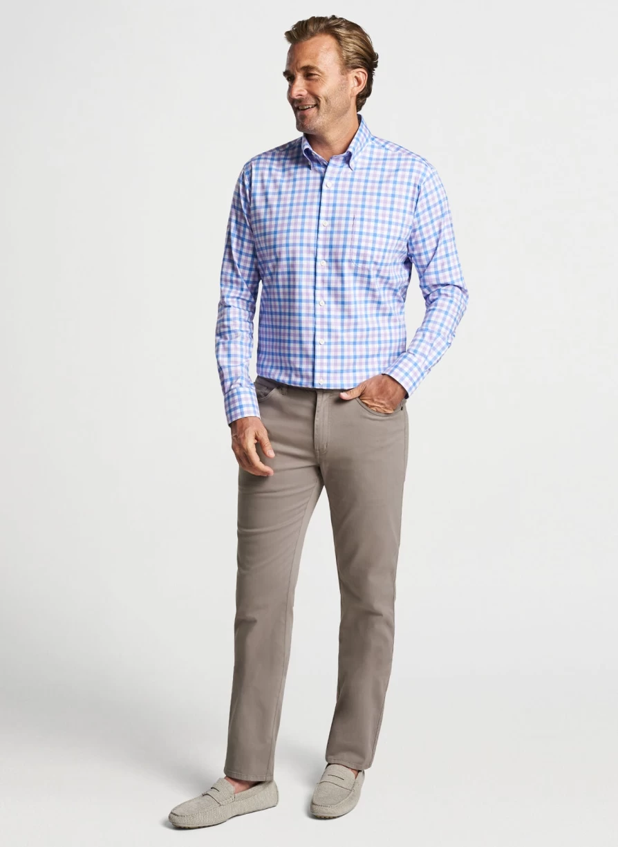 Peter Millar Castine Crown Lite Cotton-Stretch Sport Shirt in Wild Lilac - Breathable Performance Golf & Casual Shirt