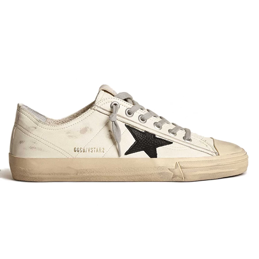 Golden Goose V-Star Distressed Leather Sneakers - Vintage-Inspired Luxury Fashion Footwear