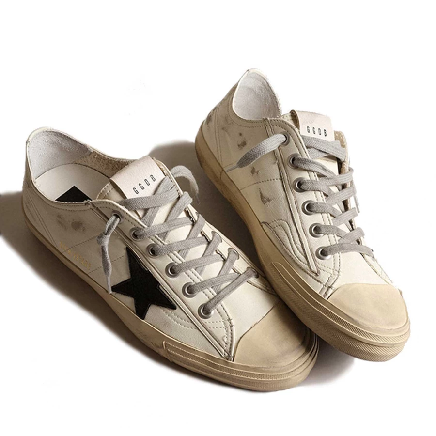 Golden Goose V-Star Distressed Leather Sneakers - Vintage-Inspired Luxury Fashion Footwear