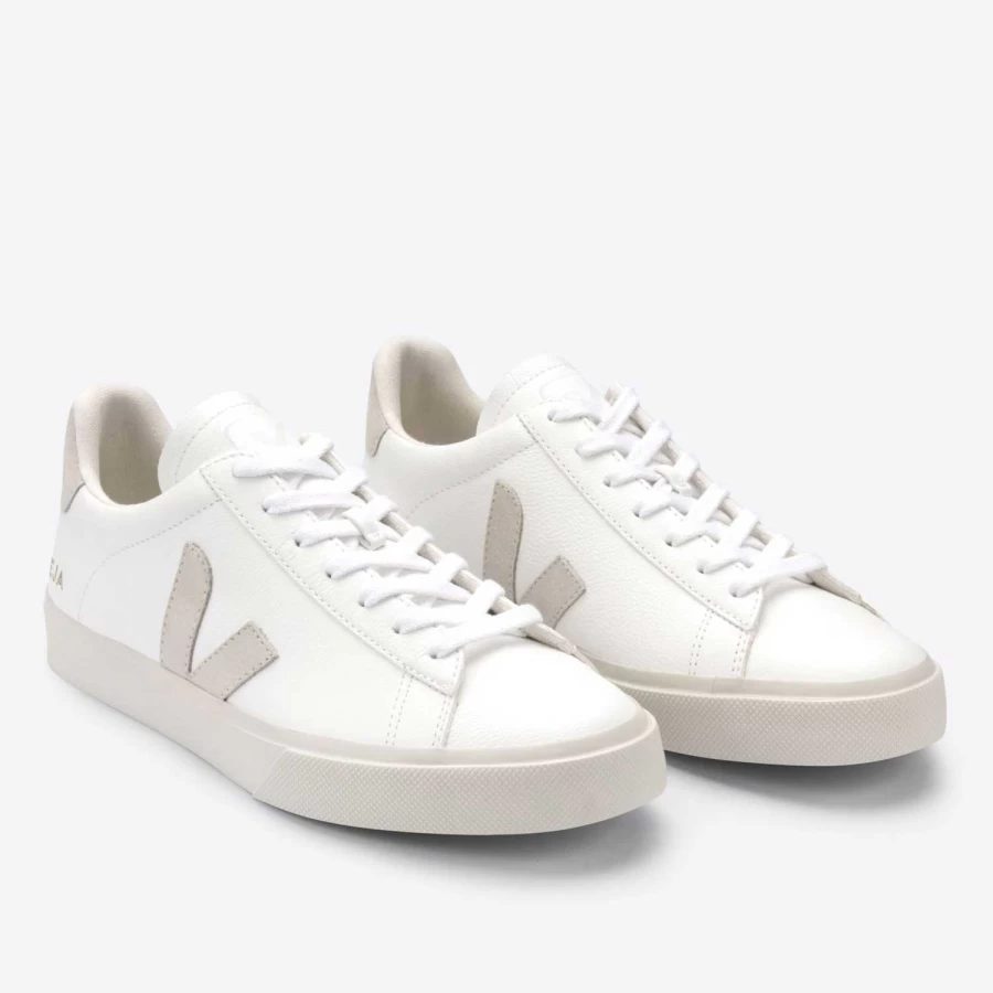 Veja Men's Campo Chrome-Free Leather Sneakers in White/Natural - Sustainable Vegan Eco-Friendly Shoes