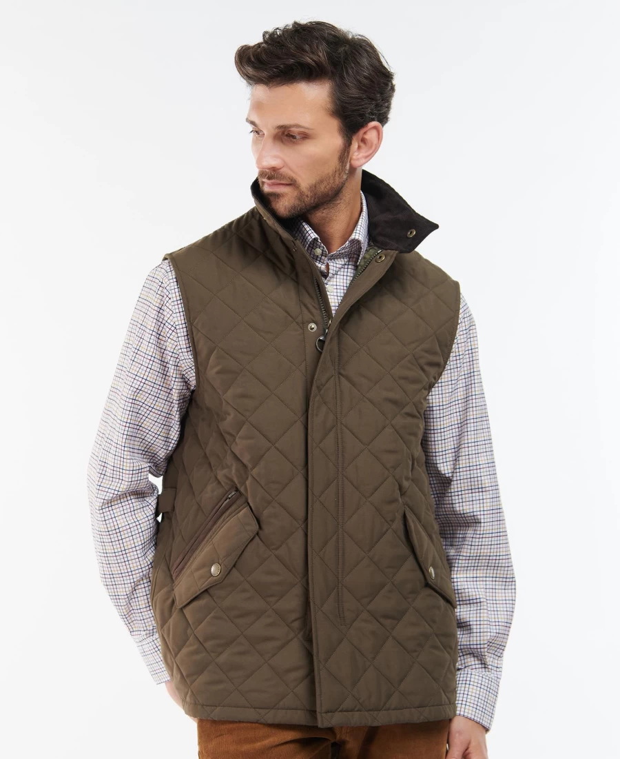 Barbour Shoveler Quilted Gilet in Dark Olive for Men - Lightweight Water-Resistant Vest