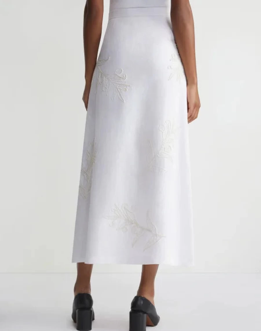 Lafayette 148 New York White Eco Flora Embroidered Midi Skirt
