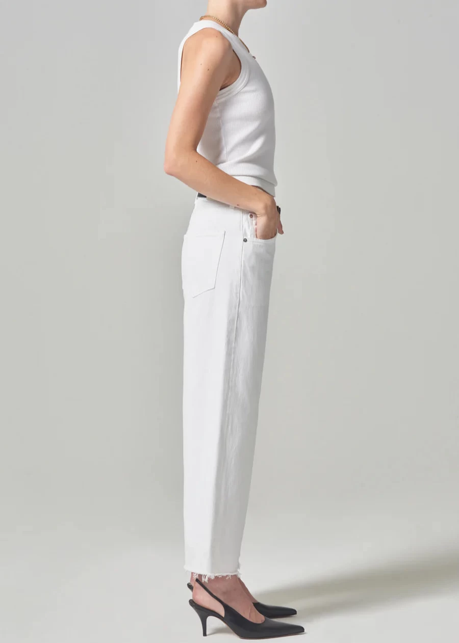 Citizens of Humanity Ayla Raw Hem Crop Top in Harlow - Distressed Denim Women's Shirt
