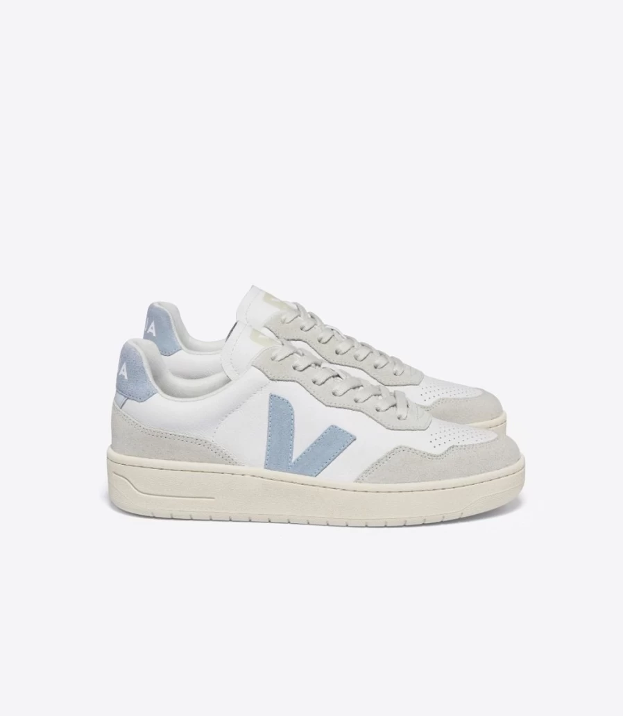 Veja V90 Sneakers in Extra White & Steel | Sustainable Vegan Leather Shoes