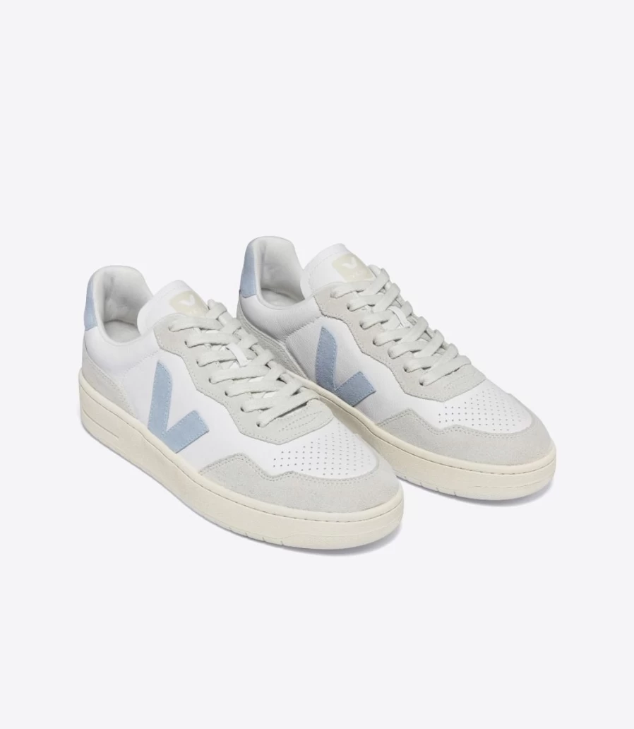 Veja V90 Sneakers in Extra White & Steel | Sustainable Vegan Leather Shoes