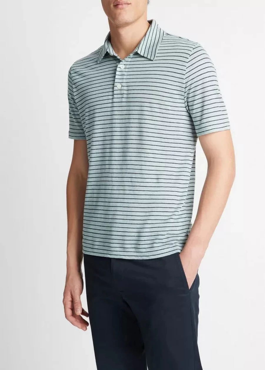 Vince Stripe Linen Polo Shirt for Men - Short Sleeve Casual Summer Top