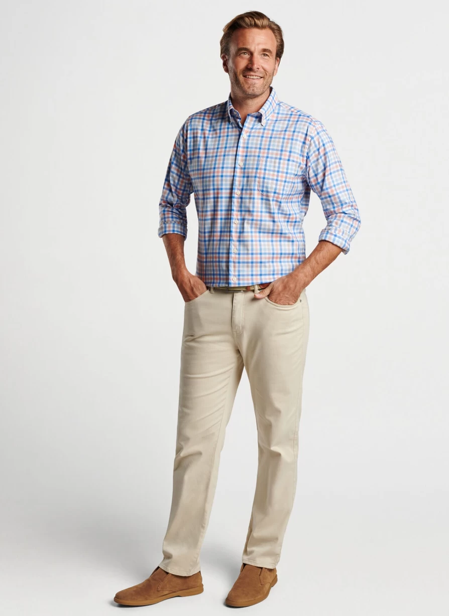Peter Millar Orin Cotton-Stretch Sport Shirt in Paradise Orange – Comfortable & Breathable Golf Polo