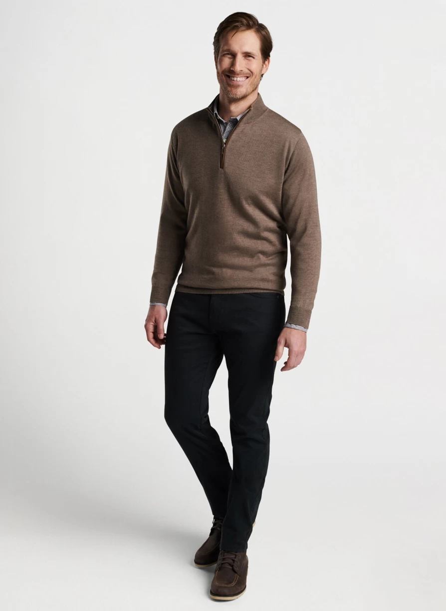 Peter Millar Autumn Crest Suede Trim Quarter-Zip Sweater for Men