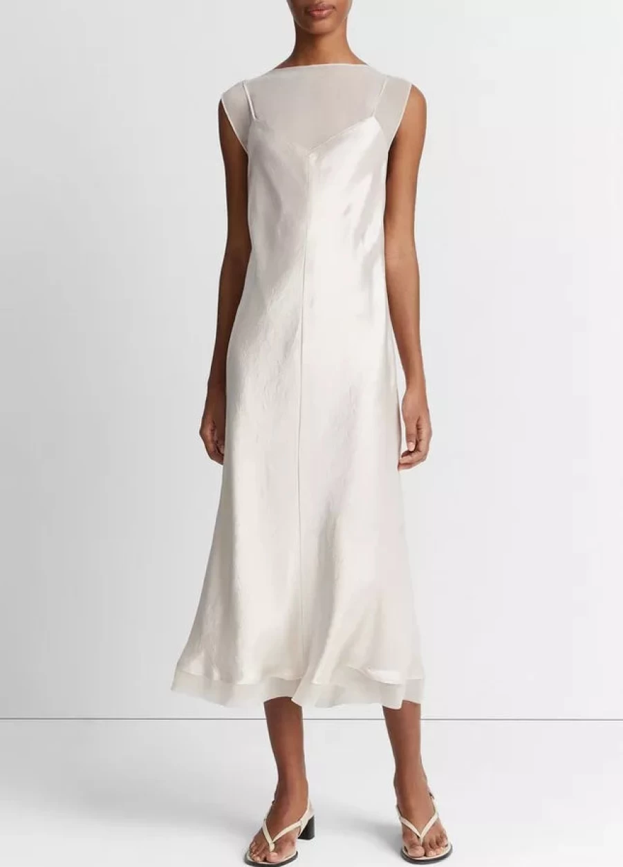 Vince Champagne Chiffon Layered Slip Dress - Elegant Women's Evening Gown