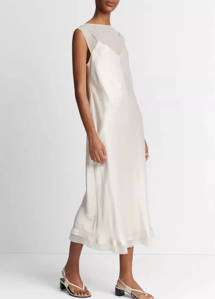 Vince Champagne Chiffon Layered Slip Dress - Elegant Women's Evening Gown