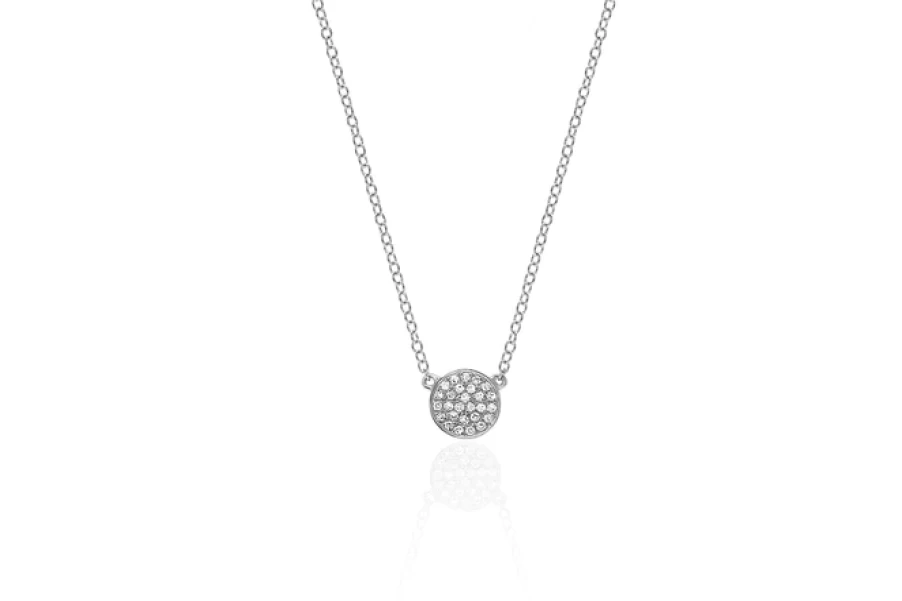 EF Collection Mini Diamond Disc Pendant Necklace - Elegant Sterling Silver Jewelry