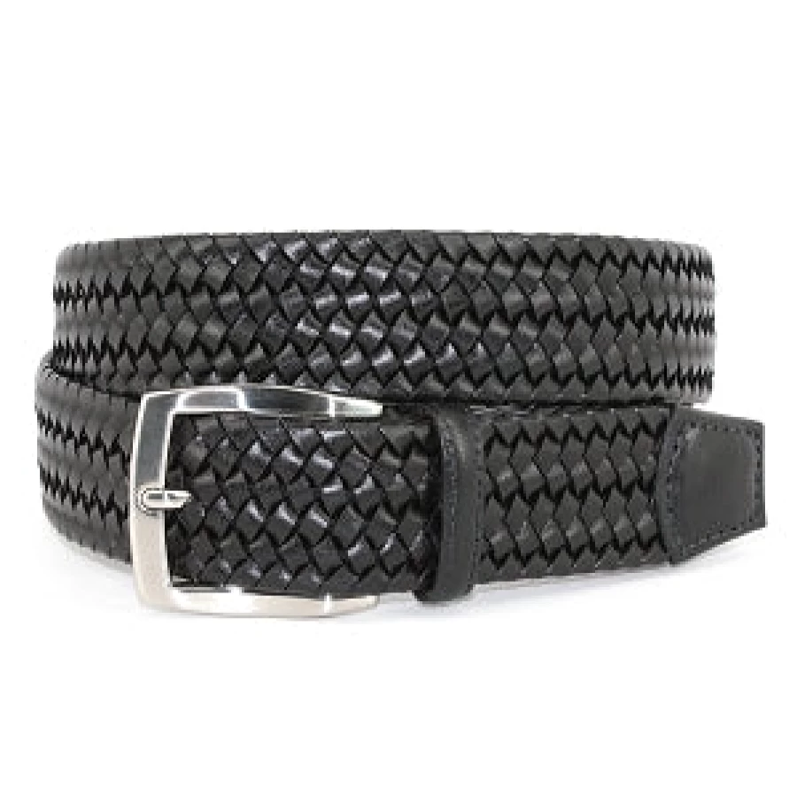 Torino Italian Genuine Leather Belt for Men - Premium Woven Stretch Design - Handcrafted Dress Belt