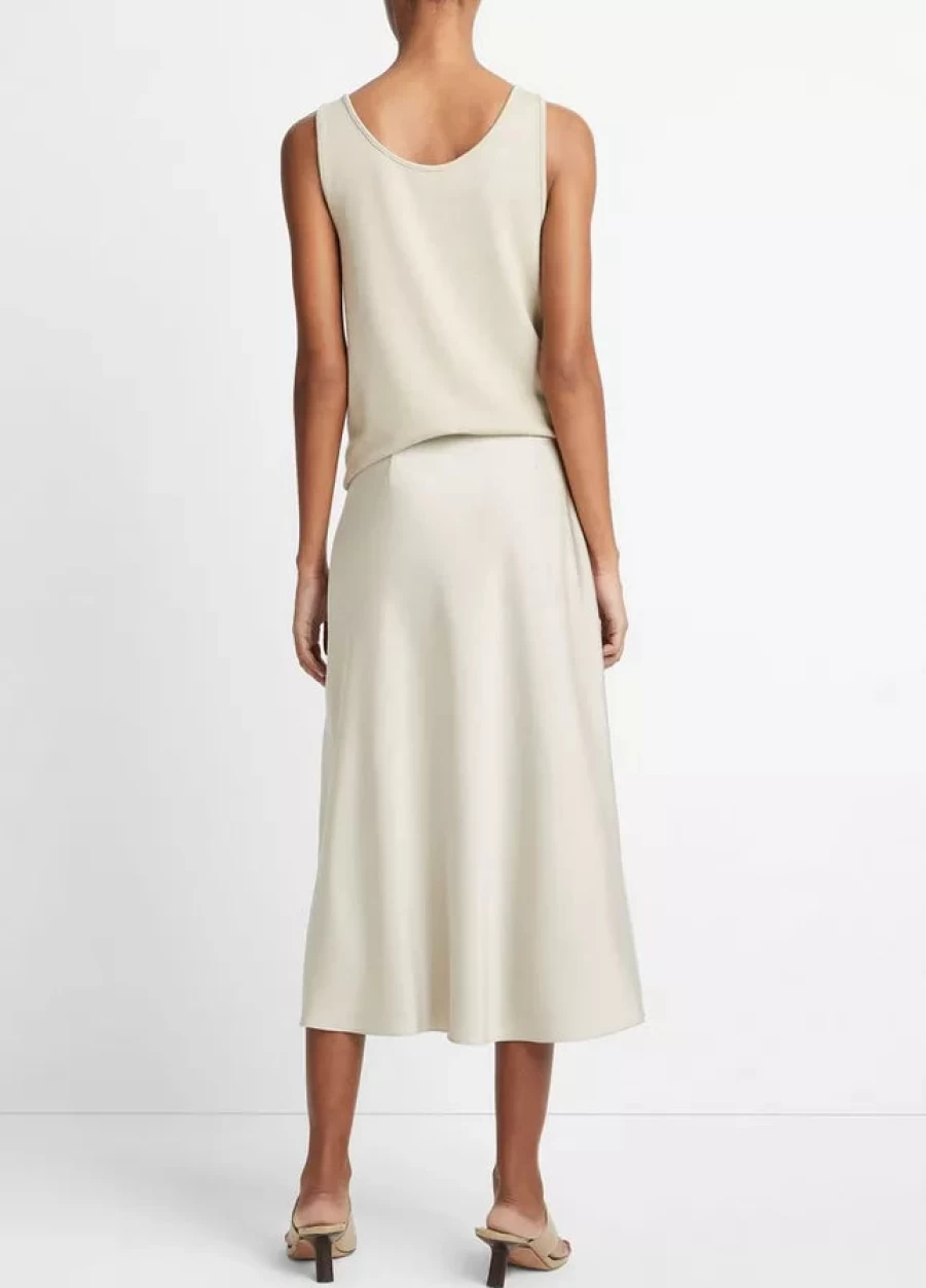 Vince Light Sepia Side Zipper Slip Skirt - Women's Stretchy High Waist Midi Skirt with Side Zipper