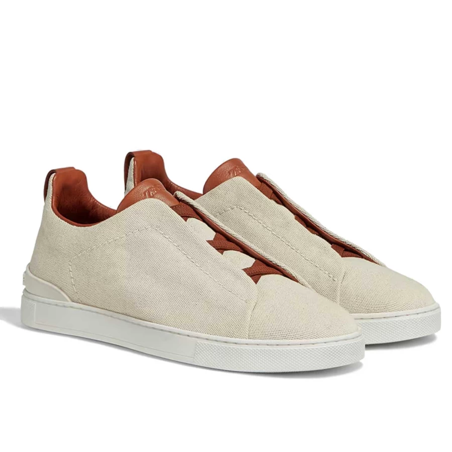 Zegna Beige Triple Stitch Canvas Sneakers for Men - Classic Comfortable Casual Shoes