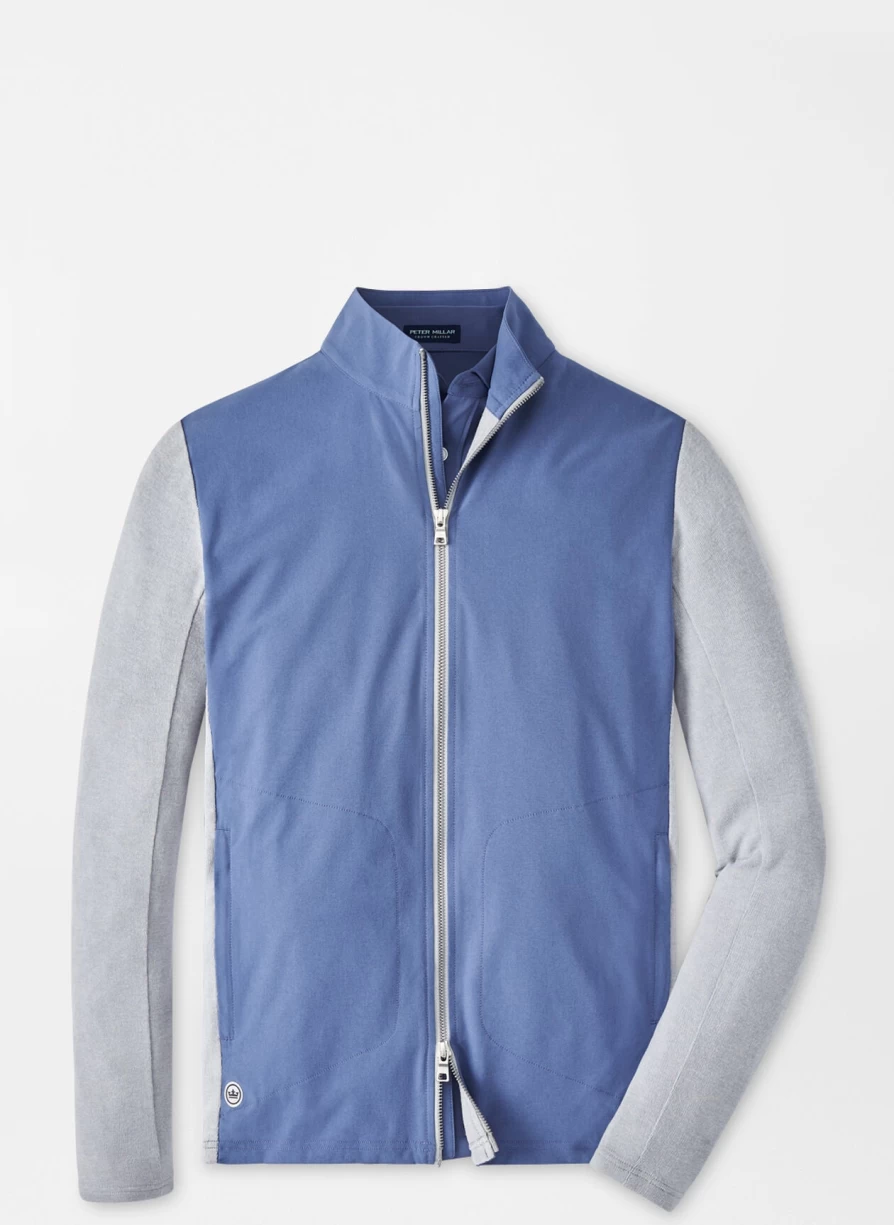 Peter Millar Solstice Performance Hybrid Full-Zip Cardigan - Blue Pearl