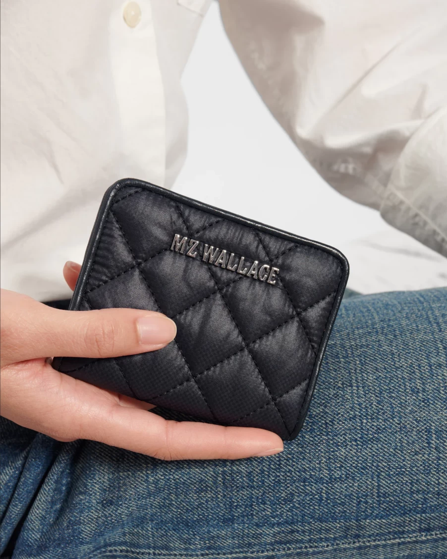 MZ Wallace Crosby Black Leather Card Case - Slim RFID Blocking Wallet